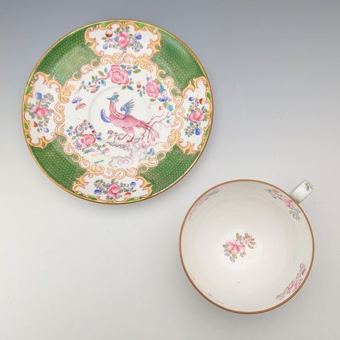 20世紀初英國明頓茶杯和茶碟,毒蛇紋,綠色